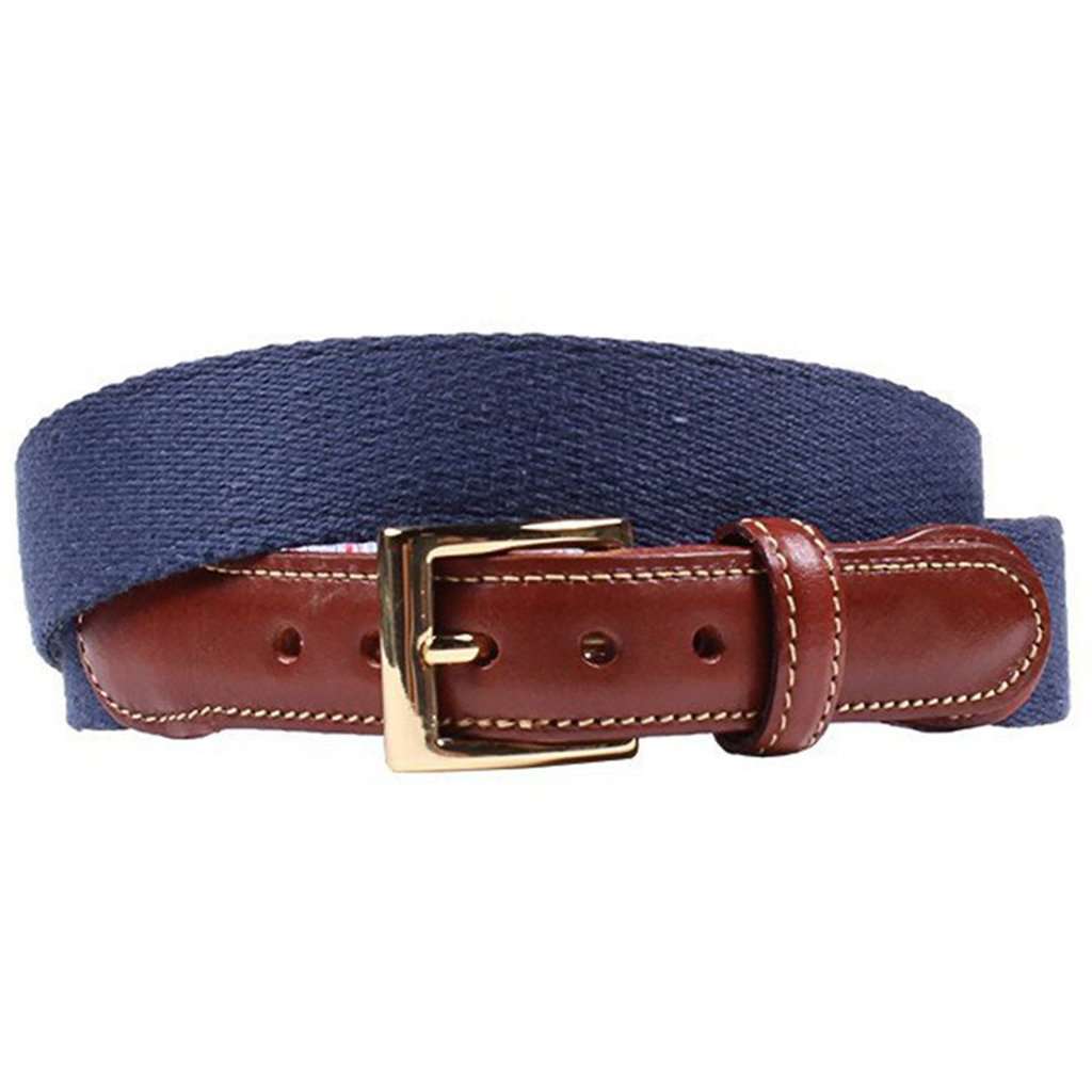 Navy Leather Tab Belt with Red, White, and Blue Lining by Country Club Prep - Country Club Prep