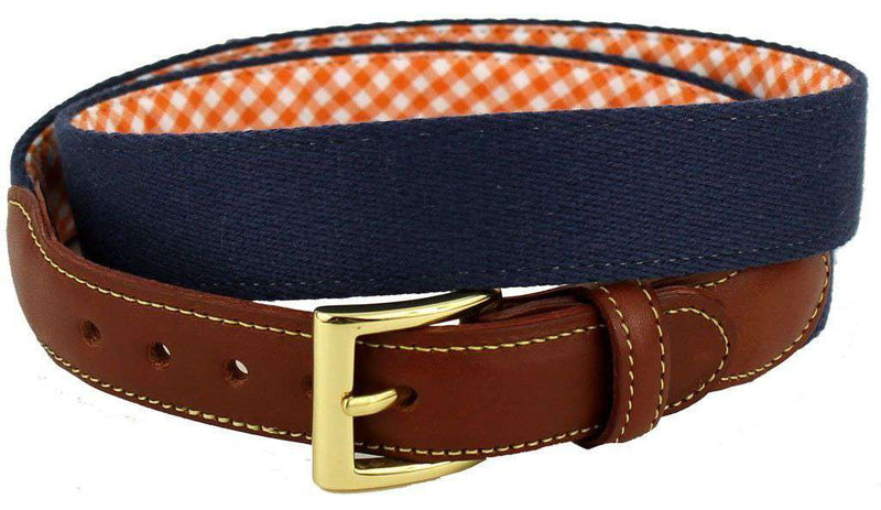 Navy Surcingle Belt with Orange Gingham Interior Lining by Country Club Prep - Country Club Prep