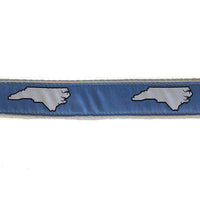 NC Chapel Hill Leather Tab Belt in Carolina Blue Ribbon w/ White Canvas Backing by State Traditions - Country Club Prep