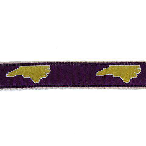 NC Greenville Leather Tab Belt in Purple Ribbon with White Canvas Backing by State Traditions - Country Club Prep
