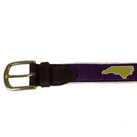 NC Greenville Leather Tab Belt in Purple Ribbon with White Canvas Backing by State Traditions - Country Club Prep