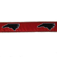 NC Raleigh Leather Tab Belt in Red Ribbon with White Canvas Backing by State Traditions - Country Club Prep