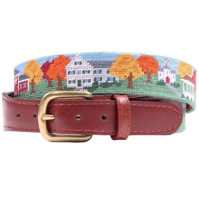 New England Fall Scene Needlepoint Belt by Smathers & Branson - Country Club Prep