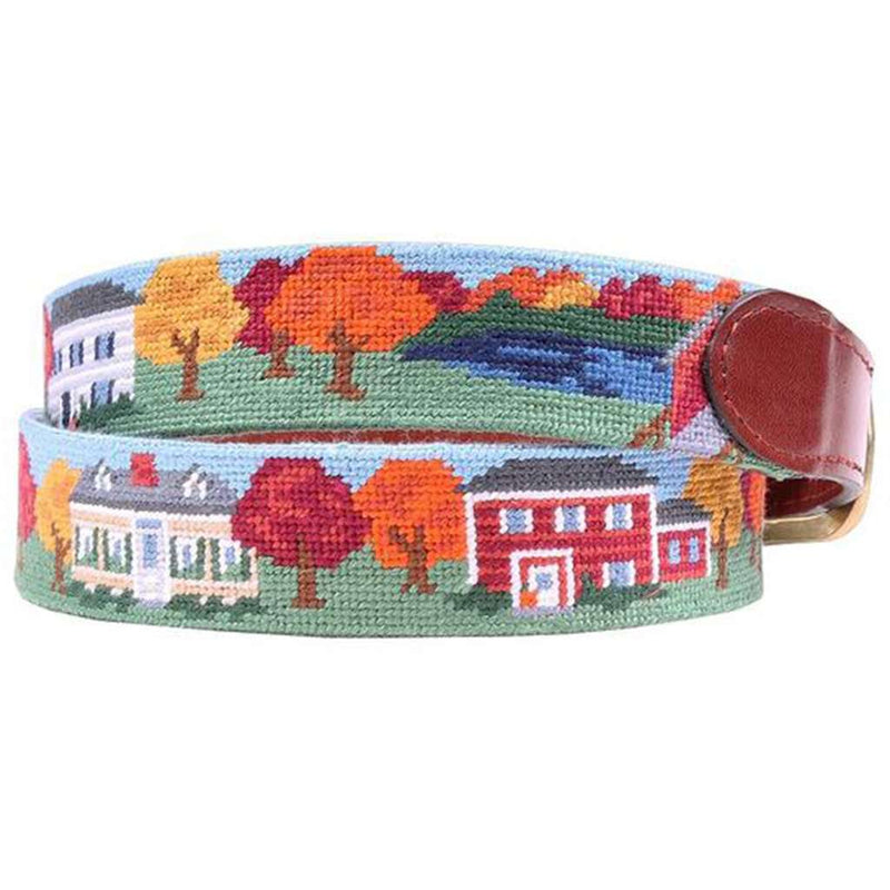 New England Fall Scene Needlepoint Belt by Smathers & Branson - Country Club Prep