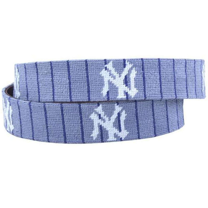 New York Yankees Cooperstown Needlepoint Belt in Grey by Smathers & Branson - Country Club Prep