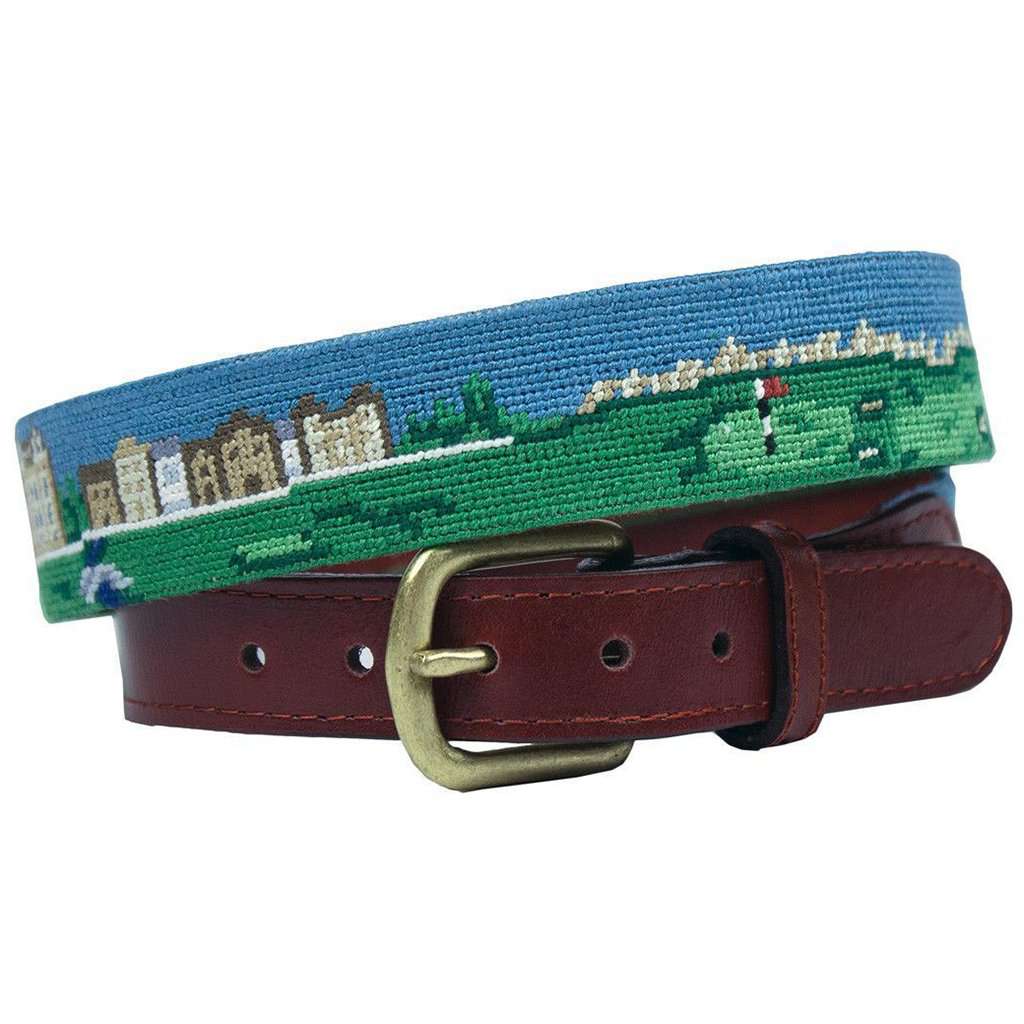 Old Course Scene Needlepoint Belt in Multi by Smathers & Branson - Country Club Prep