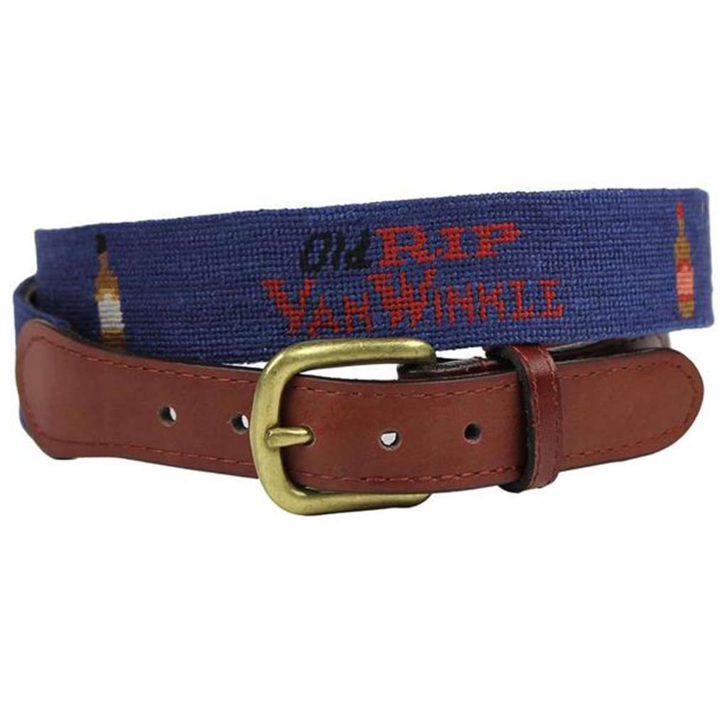 Old Rip Van Winkle (Pappy Van Winkle) Needlepoint Belt in Blue by Smathers & Branson - Country Club Prep