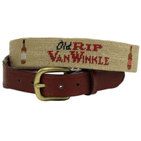 Old Rip Van Winkle (Pappy Van Winkle) Needlepoint Belt in Khaki by Smathers & Branson - Country Club Prep