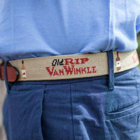 Old Rip Van Winkle (Pappy Van Winkle) Needlepoint Belt in Khaki by Smathers & Branson - Country Club Prep