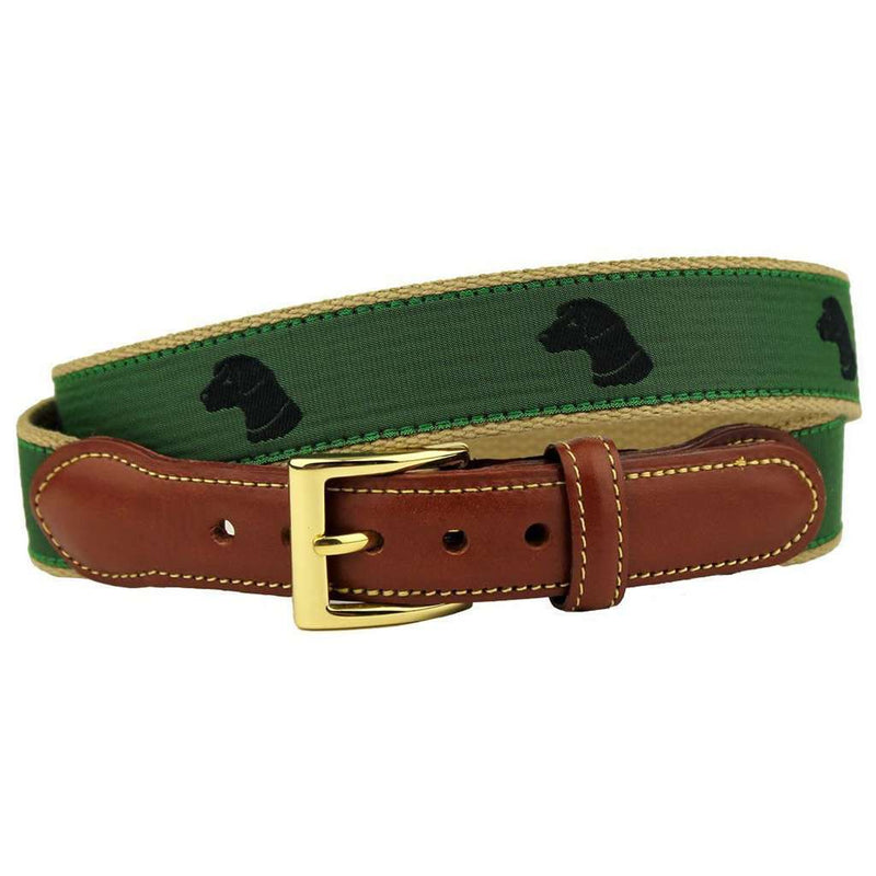 Pant's Best Friend Black Lab Leather Tab Belt in Green by Country Club Prep - Country Club Prep