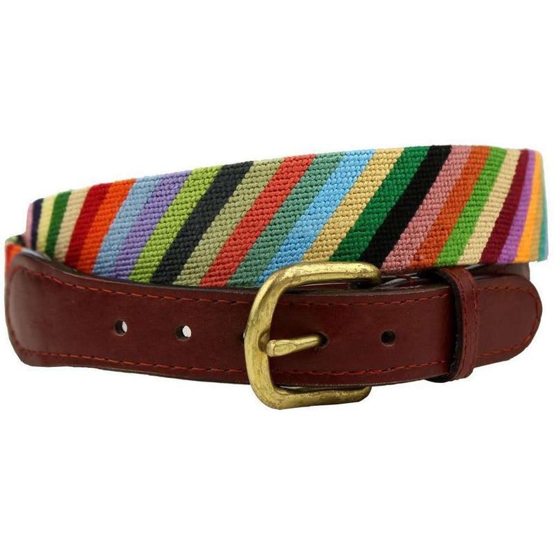 Parsons Stripe Needlepoint Belt in Multi-Color by Smathers & Branson - Country Club Prep