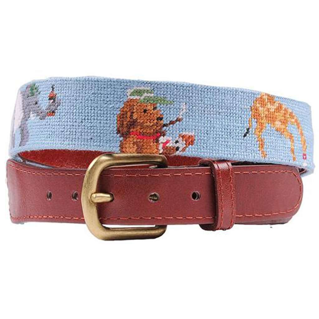 Party Animals Needlepoint Belt in Light Blue by Smathers & Branson - Country Club Prep