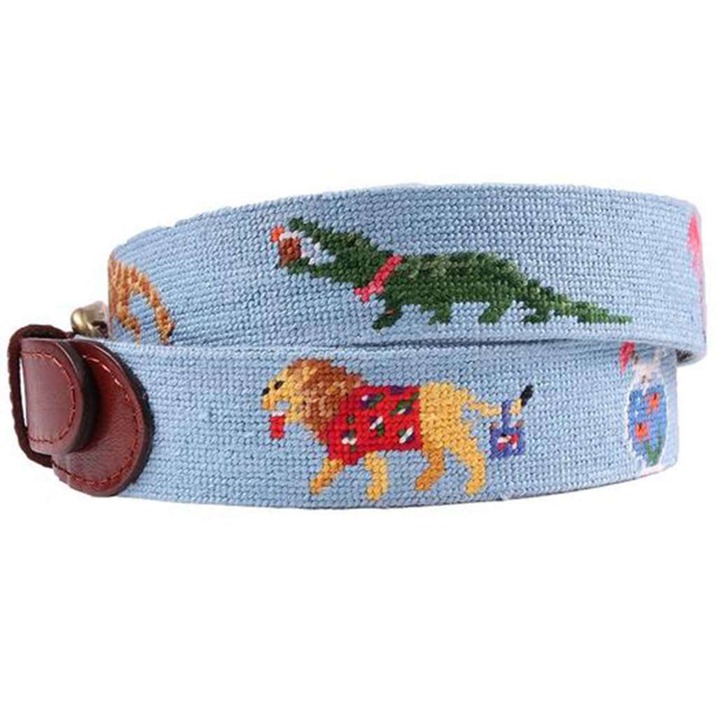 Party Animals Needlepoint Belt in Light Blue by Smathers & Branson - Country Club Prep