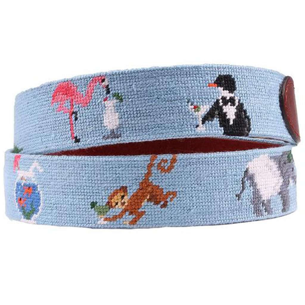 Party Animals Needlepoint Belt in Light Blue by Smathers & Branson - Country Club Prep