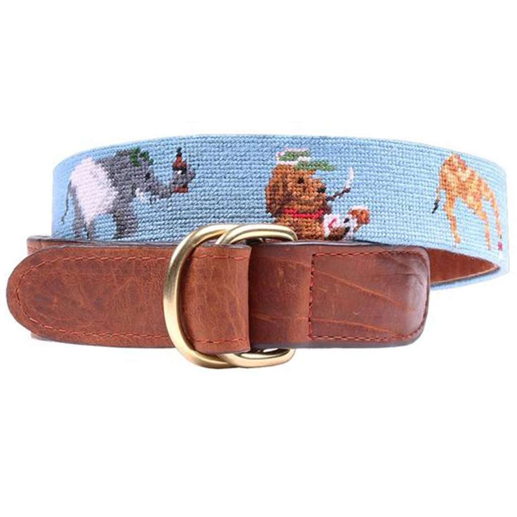 Party Animals Needlepoint D-Ring Belt in Light Blue by Smathers & Branson - Country Club Prep