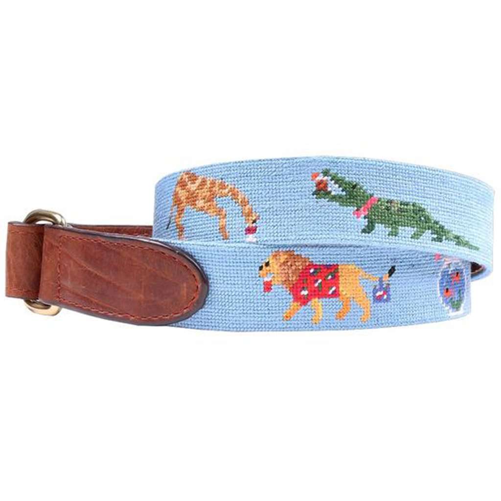 Party Animals Needlepoint D-Ring Belt in Light Blue by Smathers & Branson - Country Club Prep