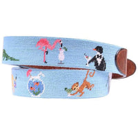 Party Animals Needlepoint D-Ring Belt in Light Blue by Smathers & Branson - Country Club Prep