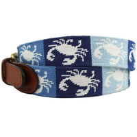 Patchwork Crab Needlepoint Belt in Blue by Smathers & Branson - Country Club Prep