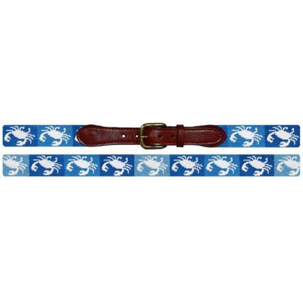 Patchwork Crab Needlepoint Belt in Blue by Smathers & Branson - Country Club Prep