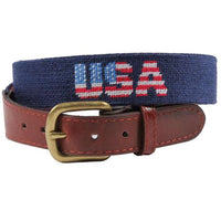 Patriotic USA Needlepoint Belt in Dark Navy by Smathers & Branson - Country Club Prep