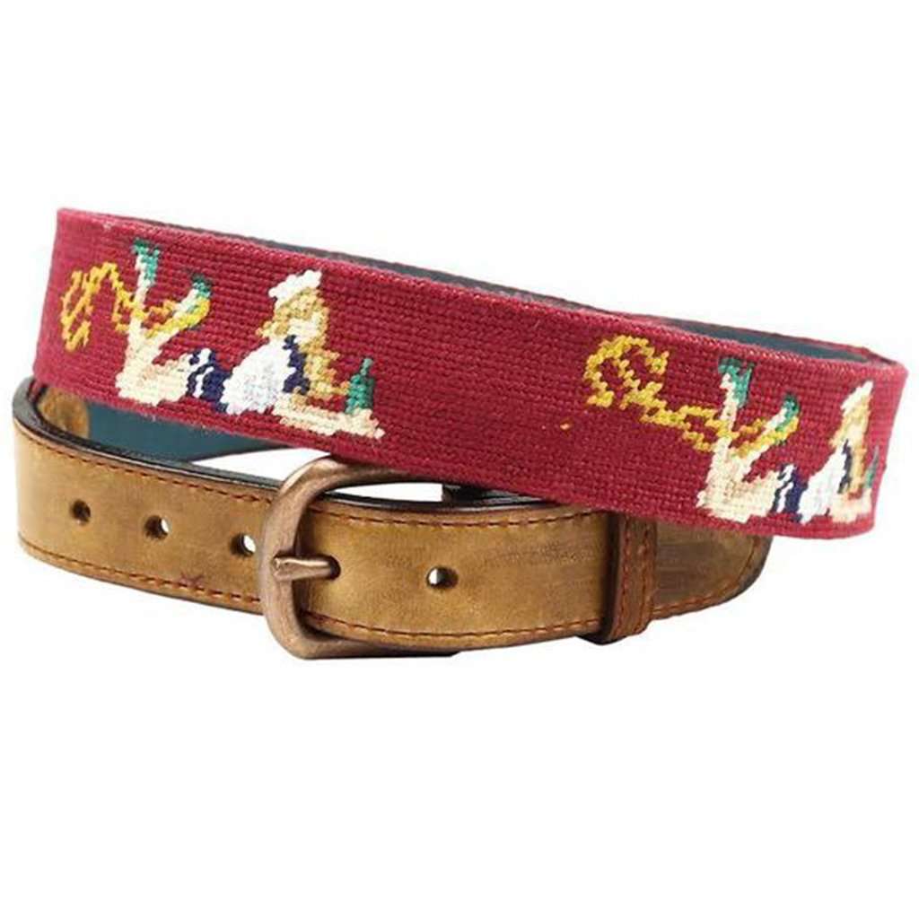 Pin-Up Girl Needlepoint Belt in Light Burgundy by Smathers & Branson - Country Club Prep