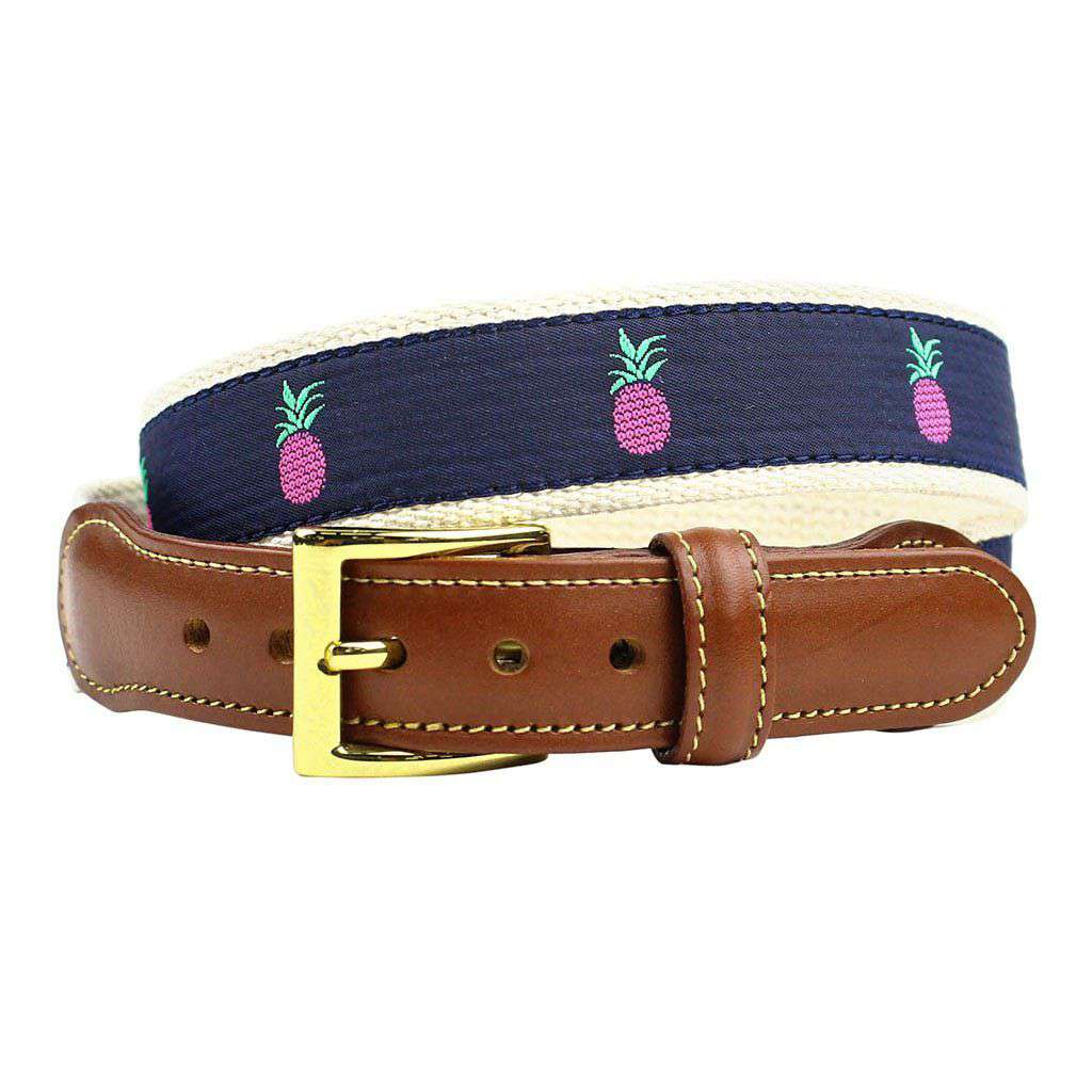 Pineapple Leather Tab Belt in Navy by Country Club Prep - Country Club Prep