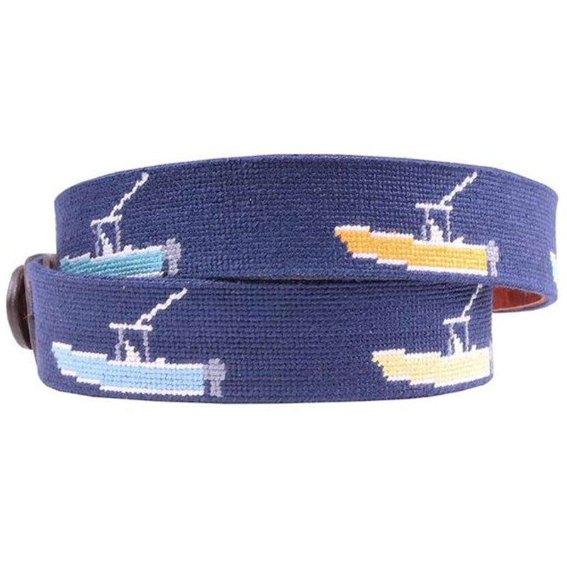 Power Boats Needlepoint Belt in Dark Navy by Smathers & Branson - Country Club Prep