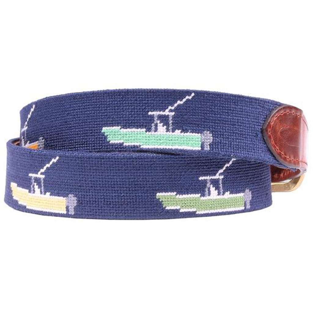 Power Boats Needlepoint Belt in Dark Navy by Smathers & Branson - Country Club Prep