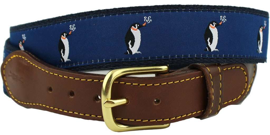 Puffin' Penguin Leather Tab Belt in Navy by Knot Belt Co. - Country Club Prep