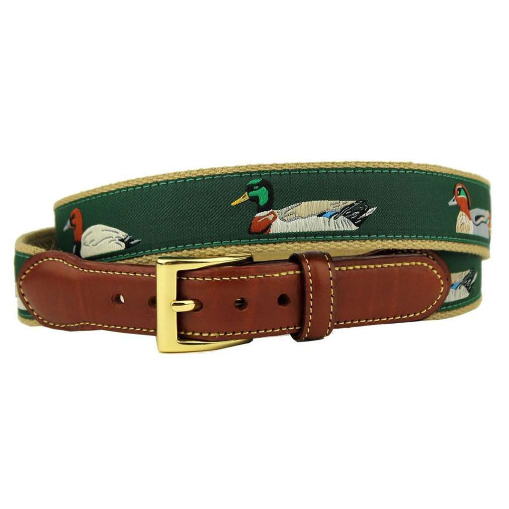 Country Club Prep Quack Attack Leather Tab Belt in Green