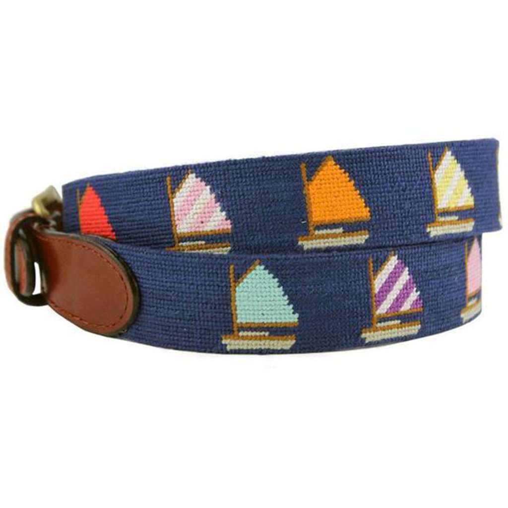 Rainbow Fleet Needlepoint Belt in Navy by Smathers & Branson - Country Club Prep