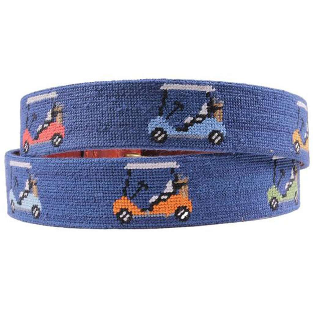 Rainbow Golf Carts Needlepoint Belt in Classic Navy by Smathers & Branson - Country Club Prep