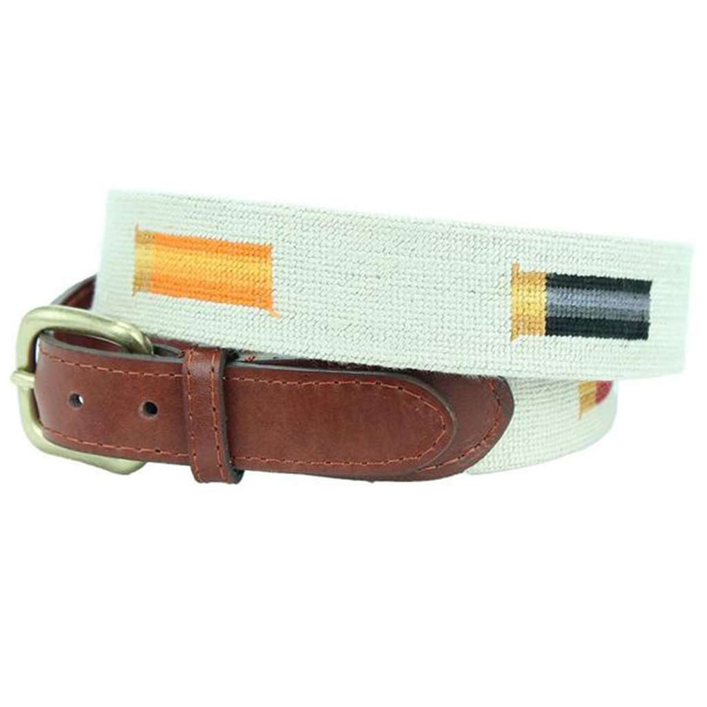 Rainbow Shotgun Shells Needlepoint Belt in Light Khaki by Smathers & Branson - Country Club Prep