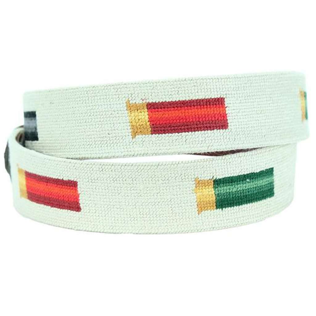 Rainbow Shotgun Shells Needlepoint Belt in Light Khaki by Smathers & Branson - Country Club Prep