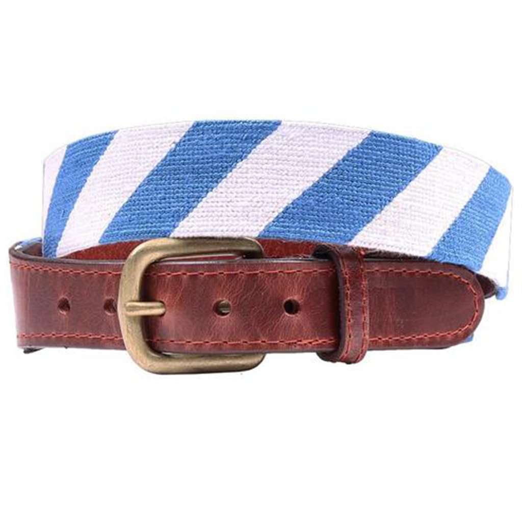 Repp Stripe Needlepoint Belt in Blue and White by Smathers & Branson - Country Club Prep