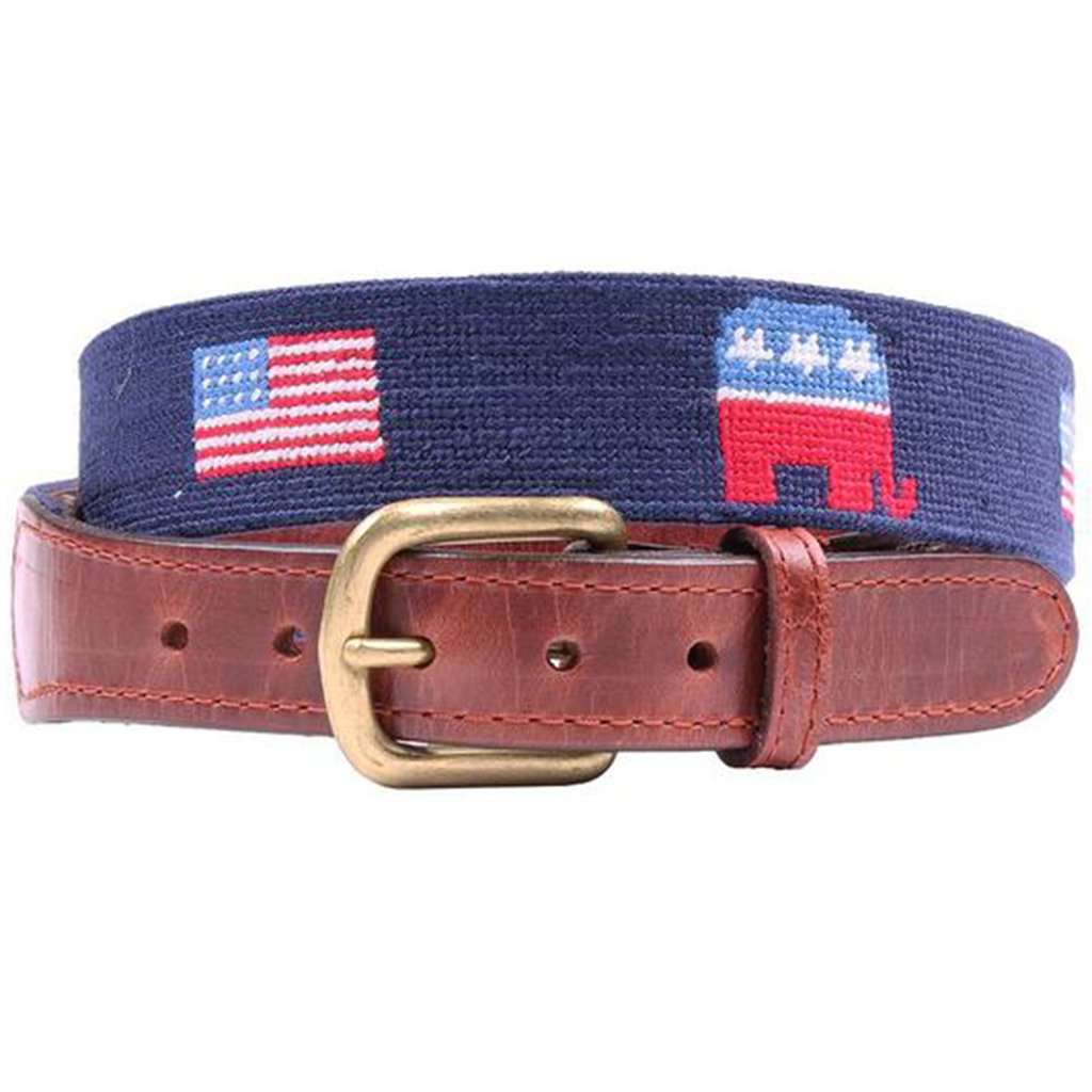 Republican Elephant and American Flags Needlepoint Belt in Midnight Navy by Smathers & Branson - Country Club Prep