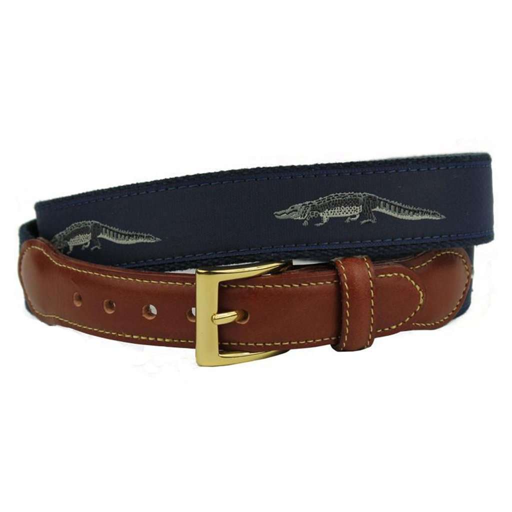Richard the Friendly Alligator Leather Tab Belt in Navy by Country Club Prep - Country Club Prep