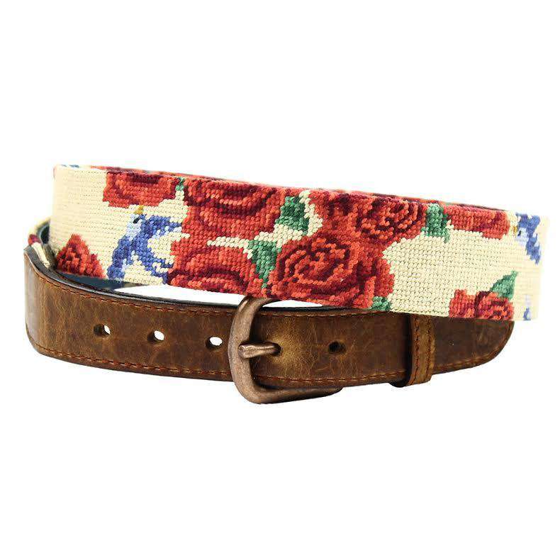 Rose Print Needlepoint Belt in Khaki by Smathers & Branson - Country Club Prep