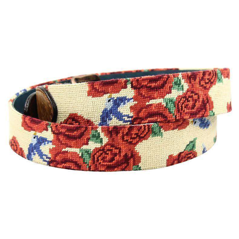 Rose Print Needlepoint Belt in Khaki by Smathers & Branson - Country Club Prep
