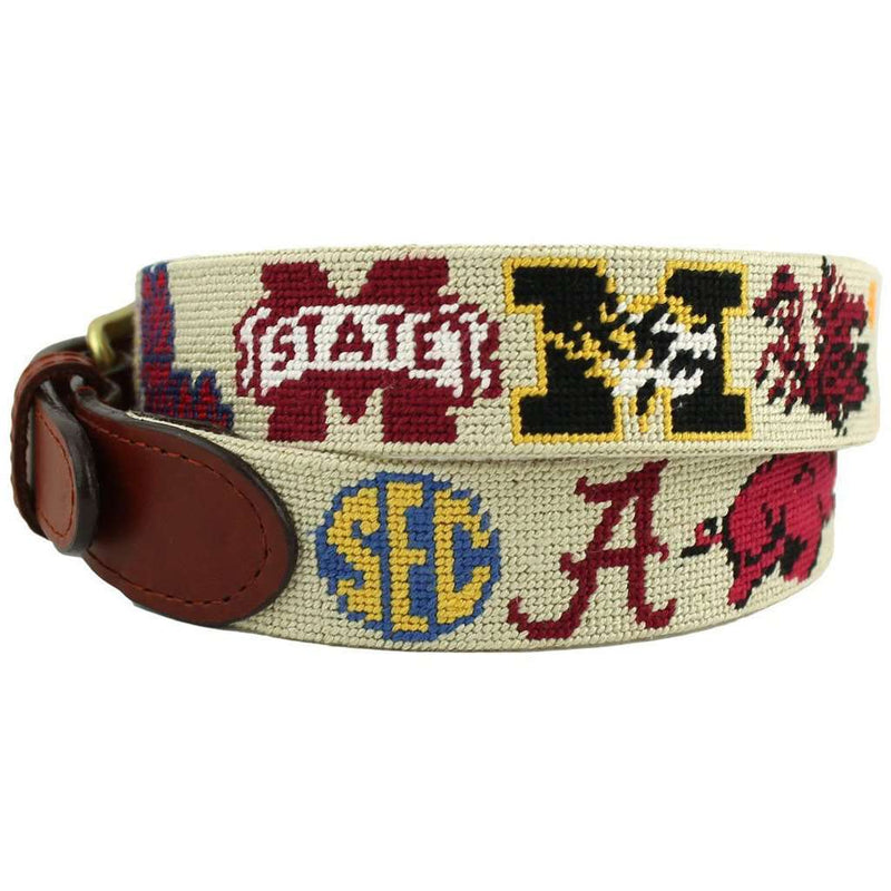 SEC Needlepoint Belt in Stone by Smathers & Branson - Country Club Prep