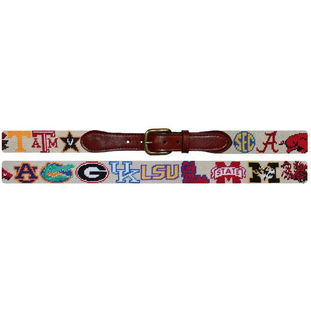 SEC Needlepoint Belt in Stone by Smathers & Branson - Country Club Prep