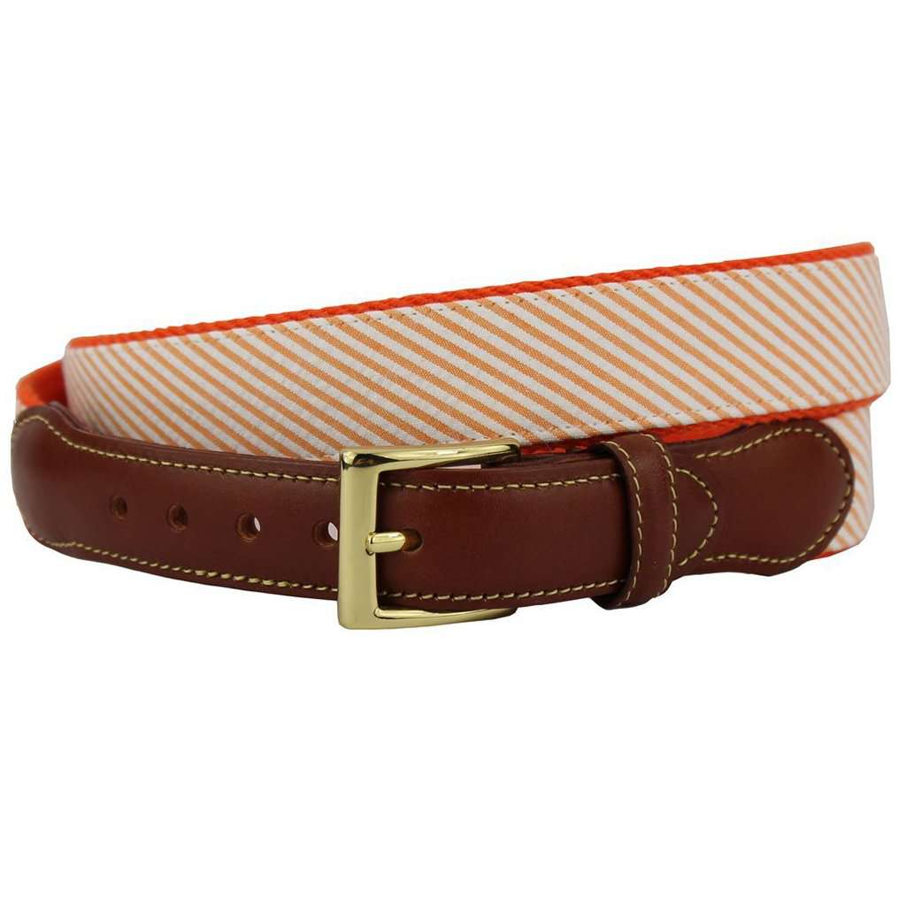 Seersucker Leather Tab Belt in Orange by Country Club Prep - Country Club Prep