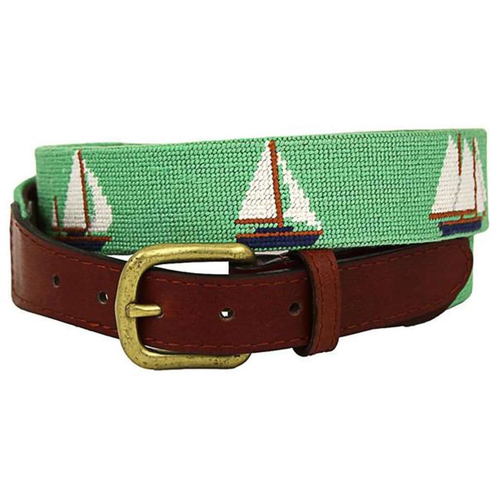 Set Sail Needlepoint Belt in Mint by Smathers & Branson - Country Club Prep