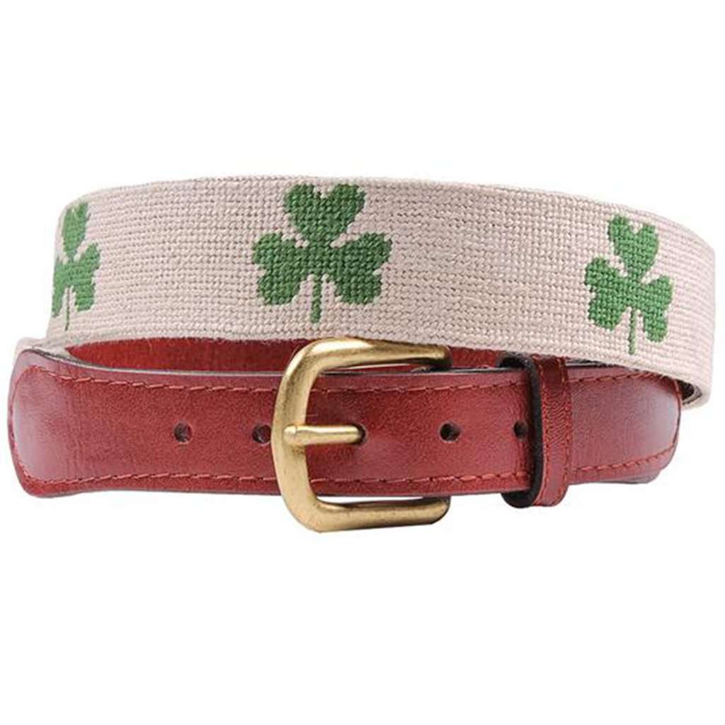 Shamrock Needlepoint Belt in Light Khaki by Smathers & Branson - Country Club Prep