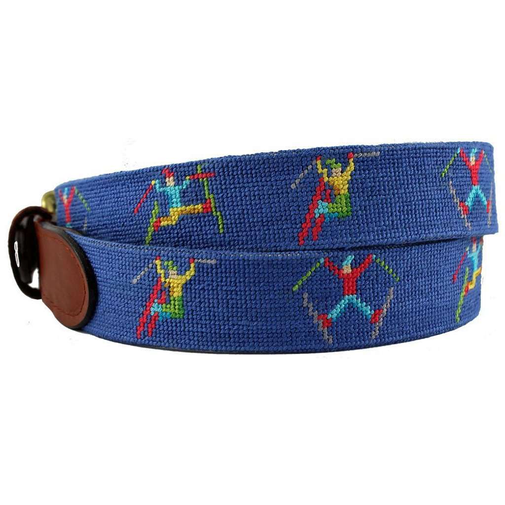 Ski Tricks Needlepoint Belt in Blue by Smathers & Branson - Country Club Prep