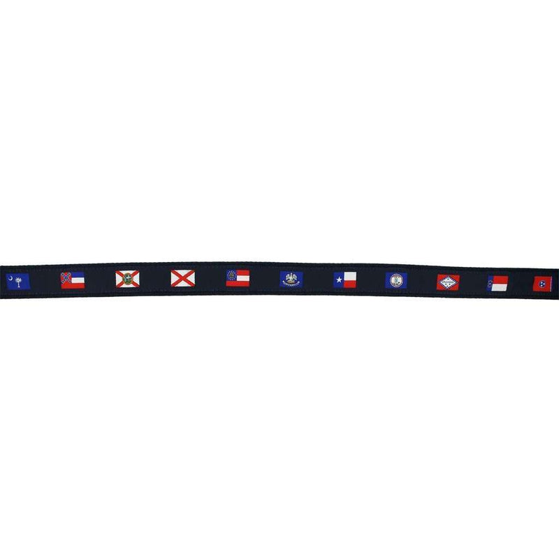 Southern States' Flags Leather Tab Belt in Navy on Navy Canvas by Country Club Prep - Country Club Prep