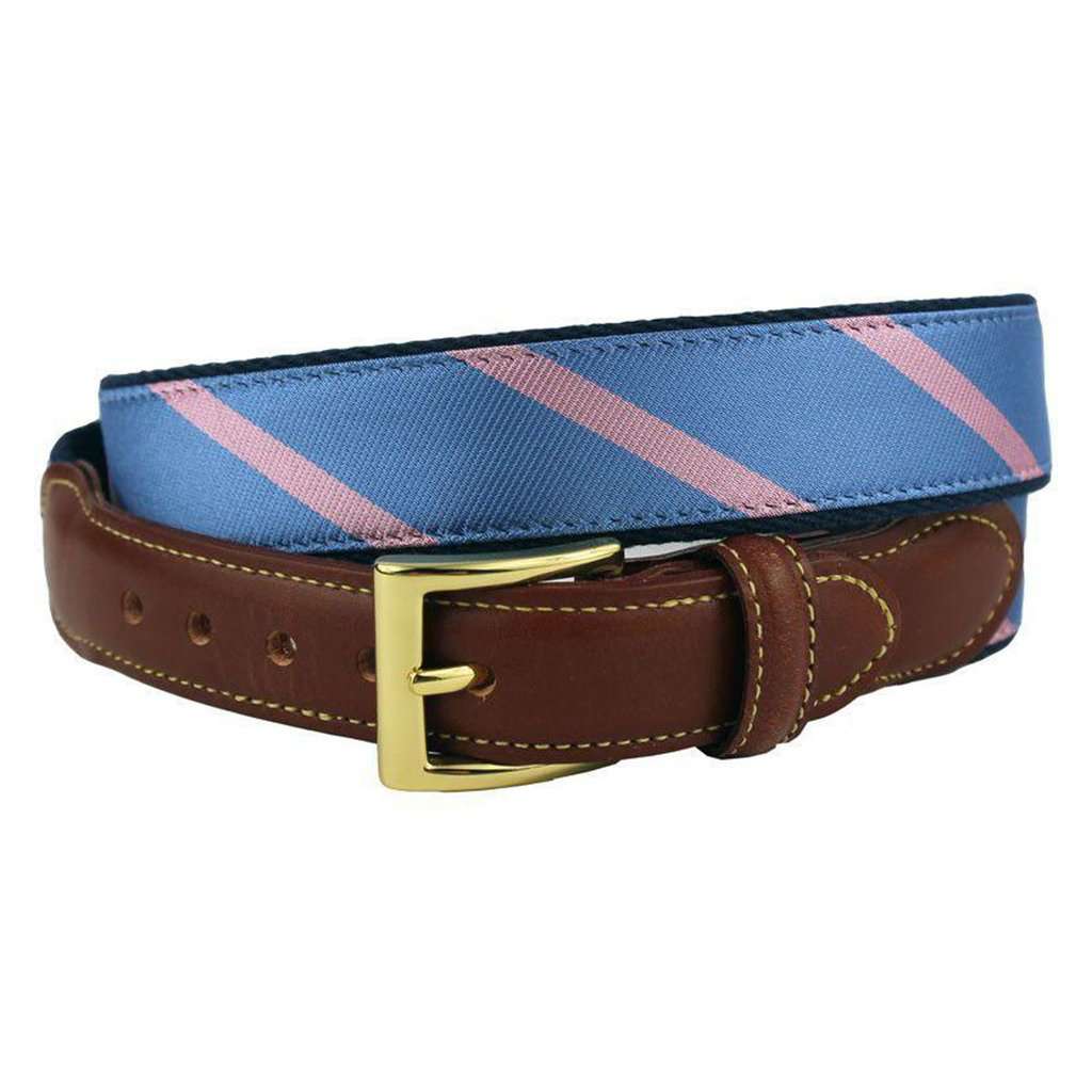 Stripes Are Way Preppy Leather Tab Belt in Blue and Pink by Country Club Prep - Country Club Prep