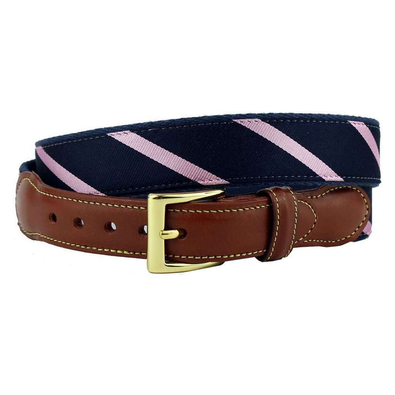 Stripes Are Way Preppy Leather Tab Belt in Navy Blue and Pink by Country Club Prep - Country Club Prep