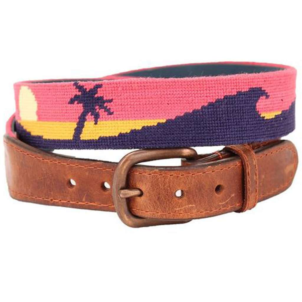 Sunset Surfing Needlepoint Belt by Smathers & Branson - Country Club Prep