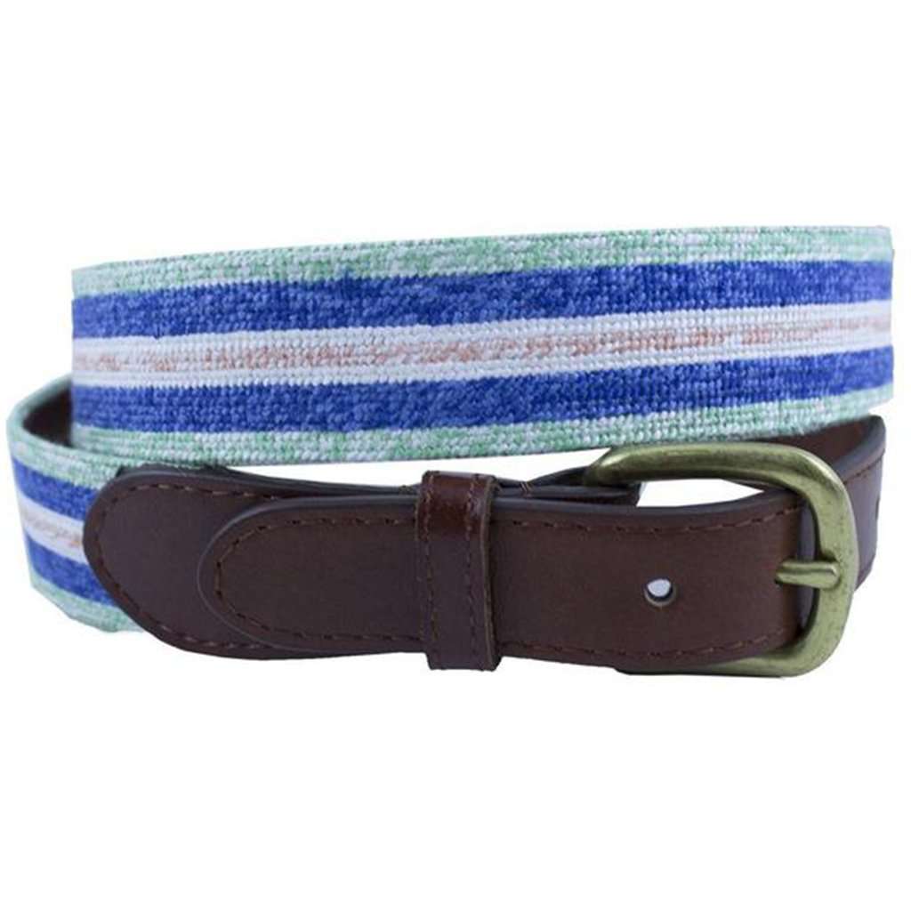 Surfer Stripe Needlepoint Belt in Mint by Smathers & Branson - Country Club Prep